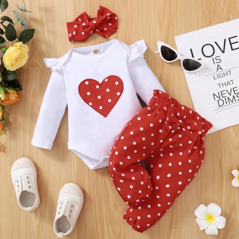 Ensemble de vêtements pour nouveau-né fille de 0 à 18 mois, 3 pièces, barboteuse à manches longues +
