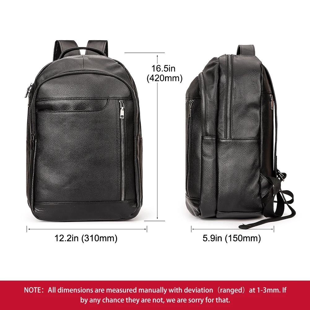 Sac à dos de voyage noir pour hommes, en cuir véritable, pour ordinateur portable, grande capacité, 