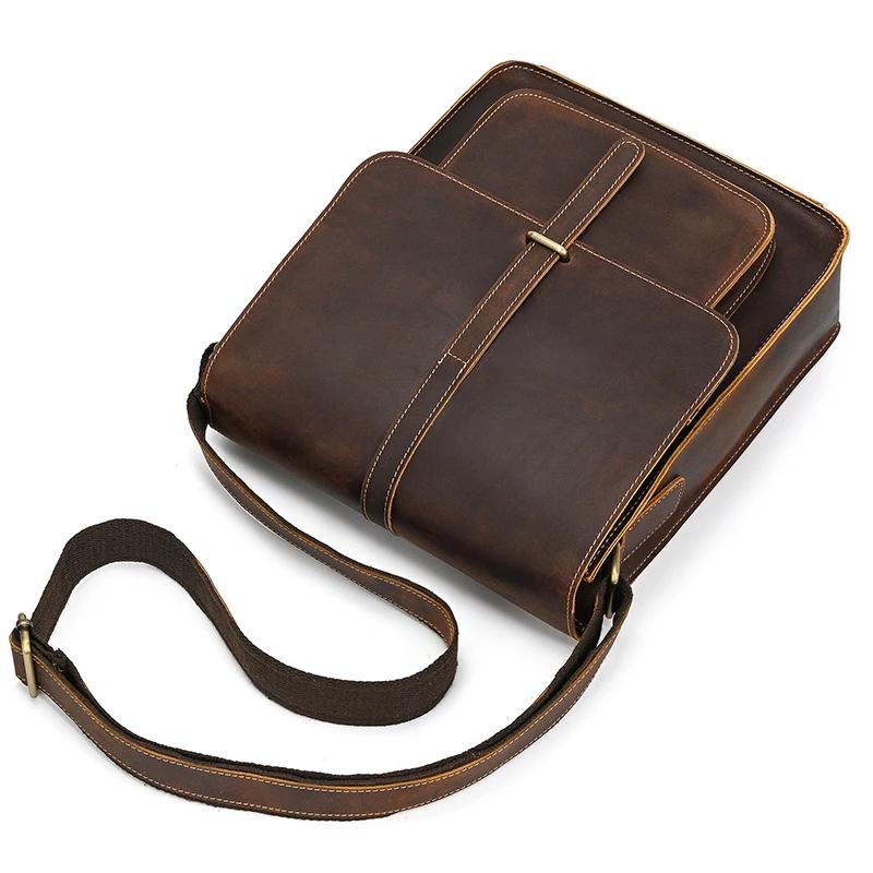 Sac à bandoulière Vintage en cuir véritable pour hommes, sacoche à bandoulière en peau de vache