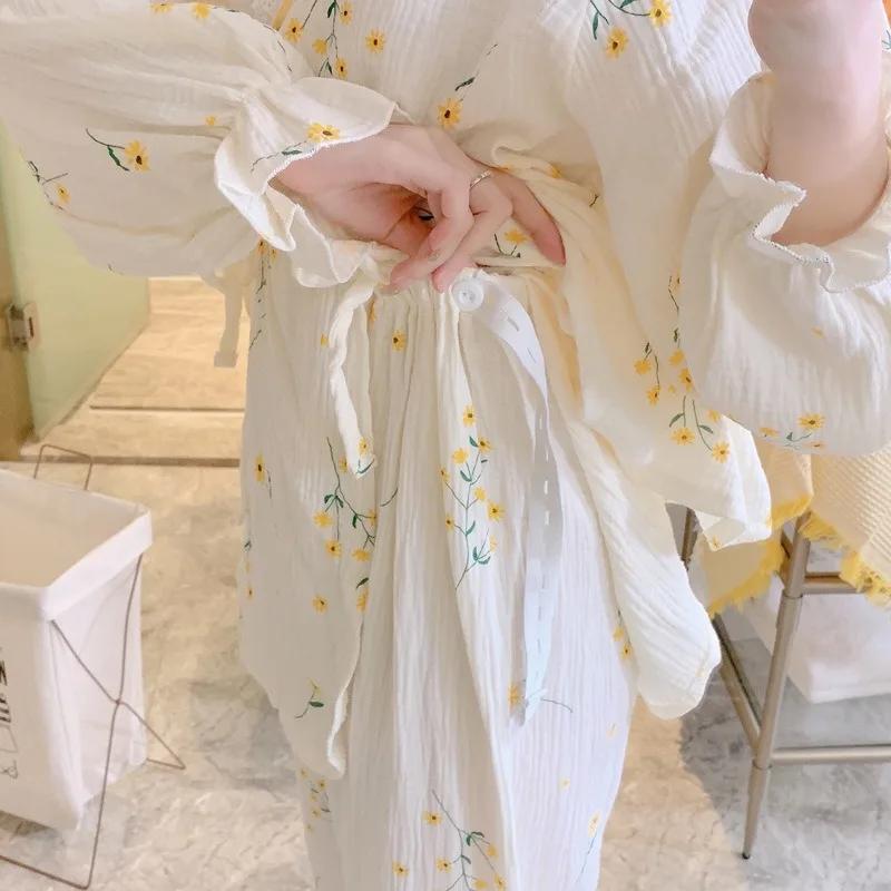 Robe de maternité en gaze de coton, kimono fin, pyjama d'allaitement pour la grossesse, post-partum,