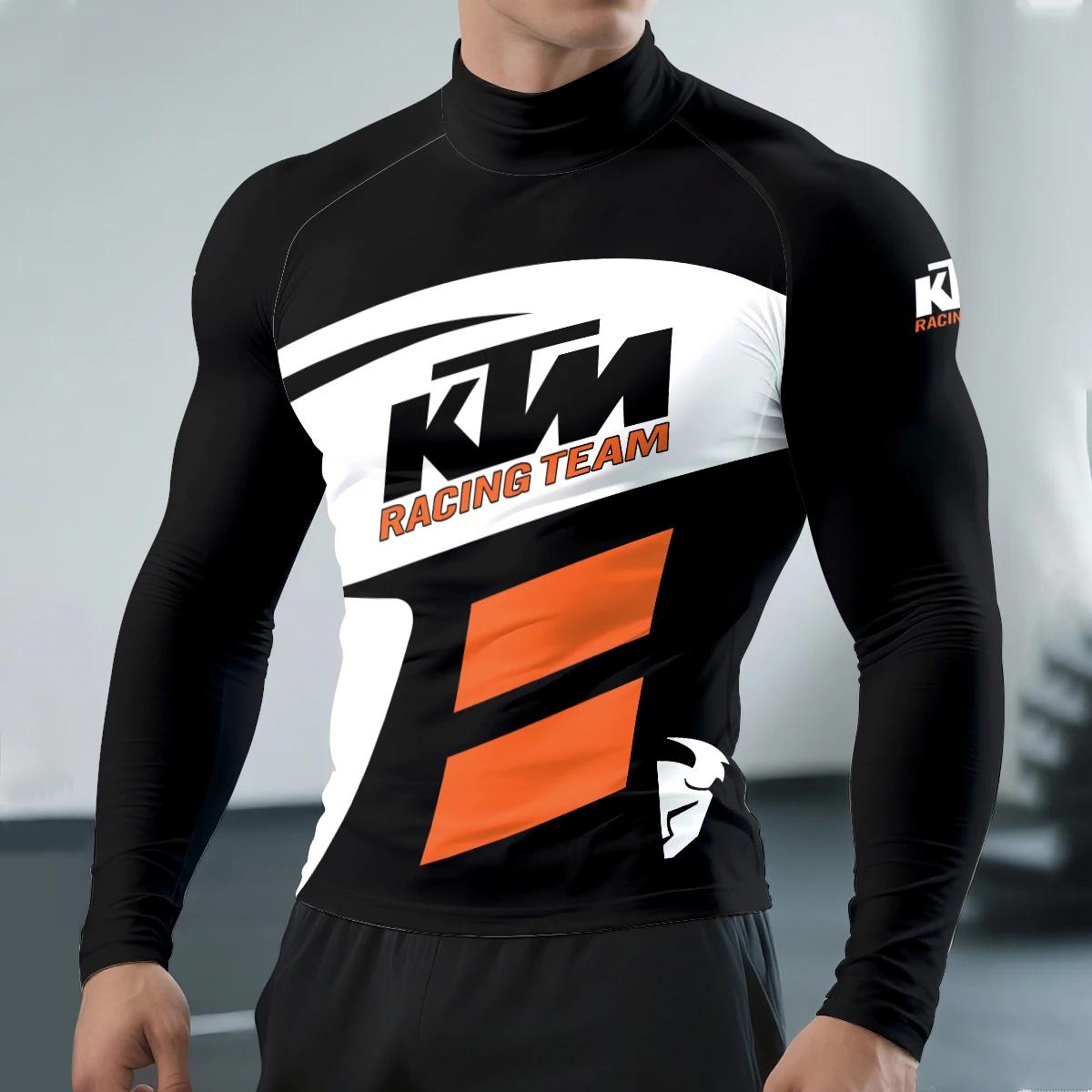 T-shirt à manches longues pour homme KTM, col mi-haut, noir, simple, décontracté, sportif, tendance,