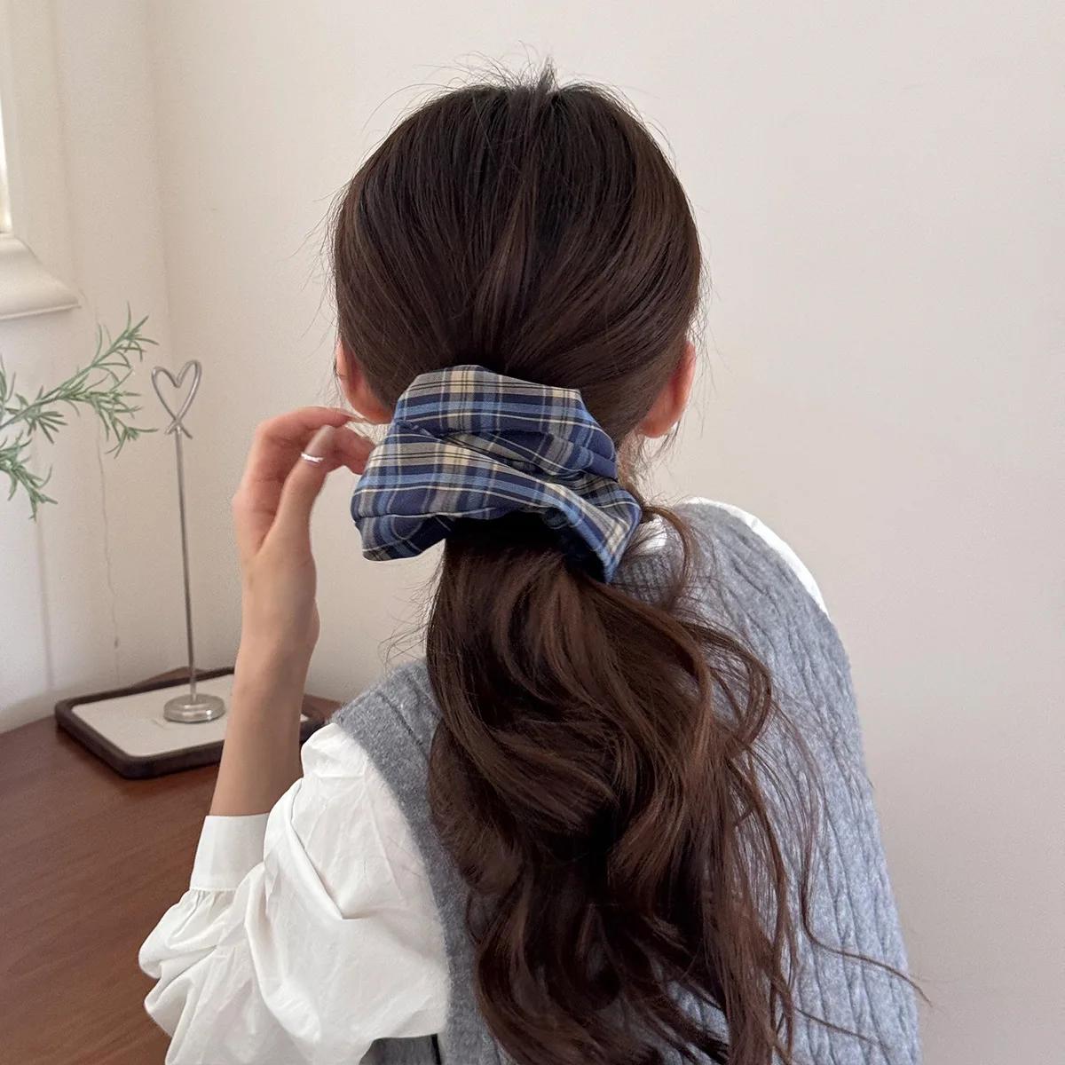 Coréen plaid rétro grand bandeau de cheveux attaché queue de cheval corde chouchous accessoires pour