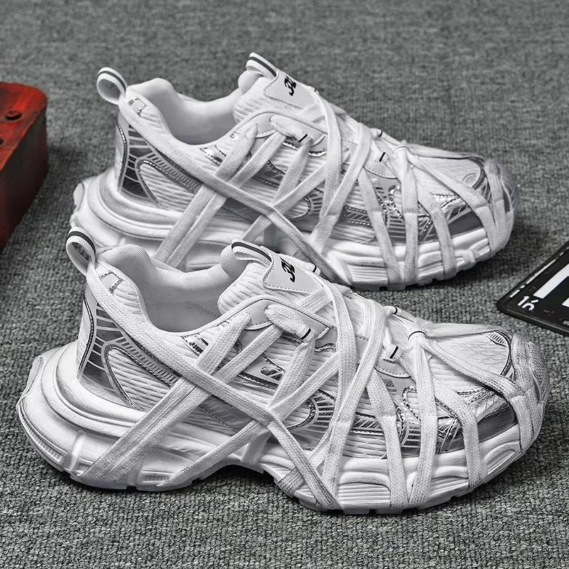 Baskets de rue à lacets pour hommes, Niche d'épissure épaisse, chaussures de sport de couleurs mélan
