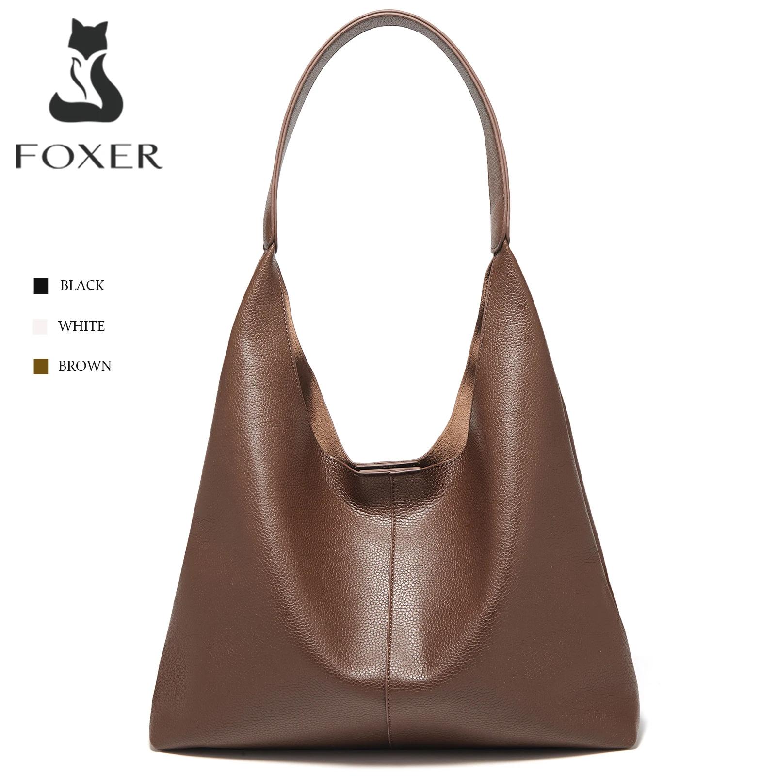 Sac fourre-tout d'épaule en cuir fendu pour femme FOXER, nouvelle collection 2026, sac à main décont