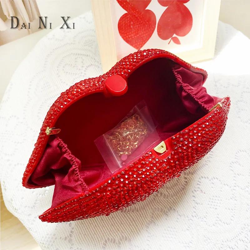 Dai Ni Xi-Sacs de soirée en cristal rouge pour femmes, sac à main de mariage pour dames, diamant com