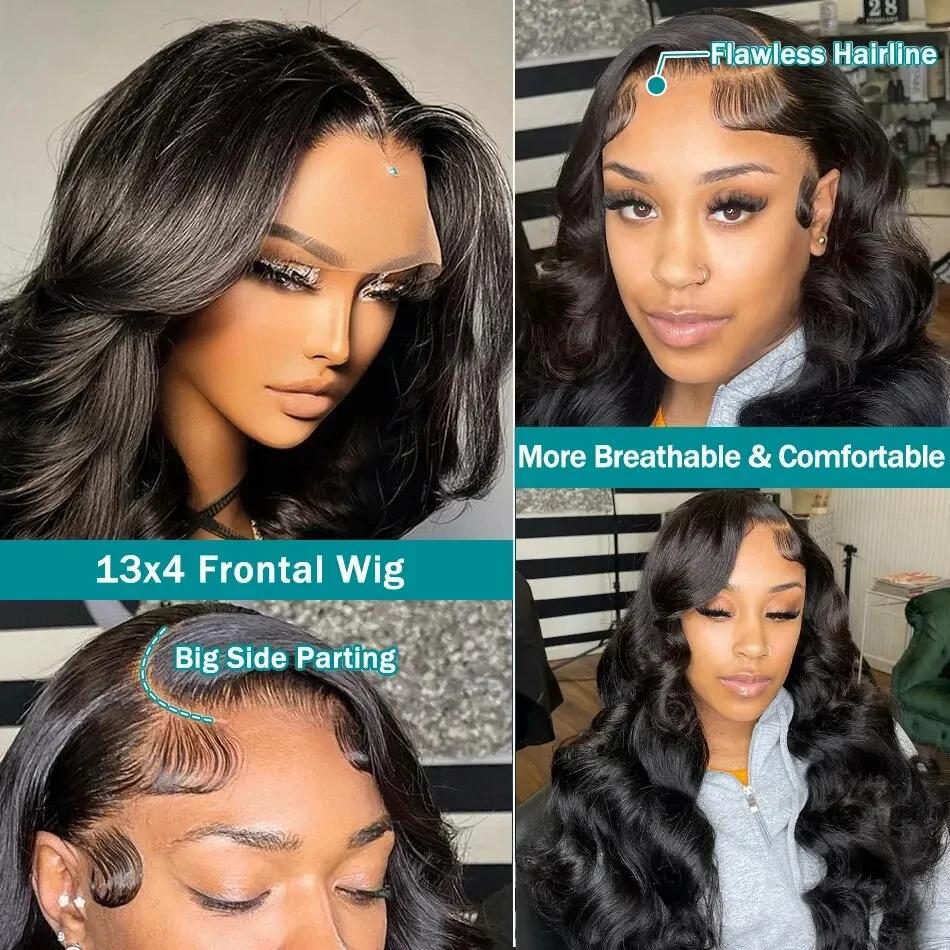 Perruque Lace Front Wig Body Wave Brésilienne Naturelle, Cheveux Humains Transparent, 13x4, HD, Pre-