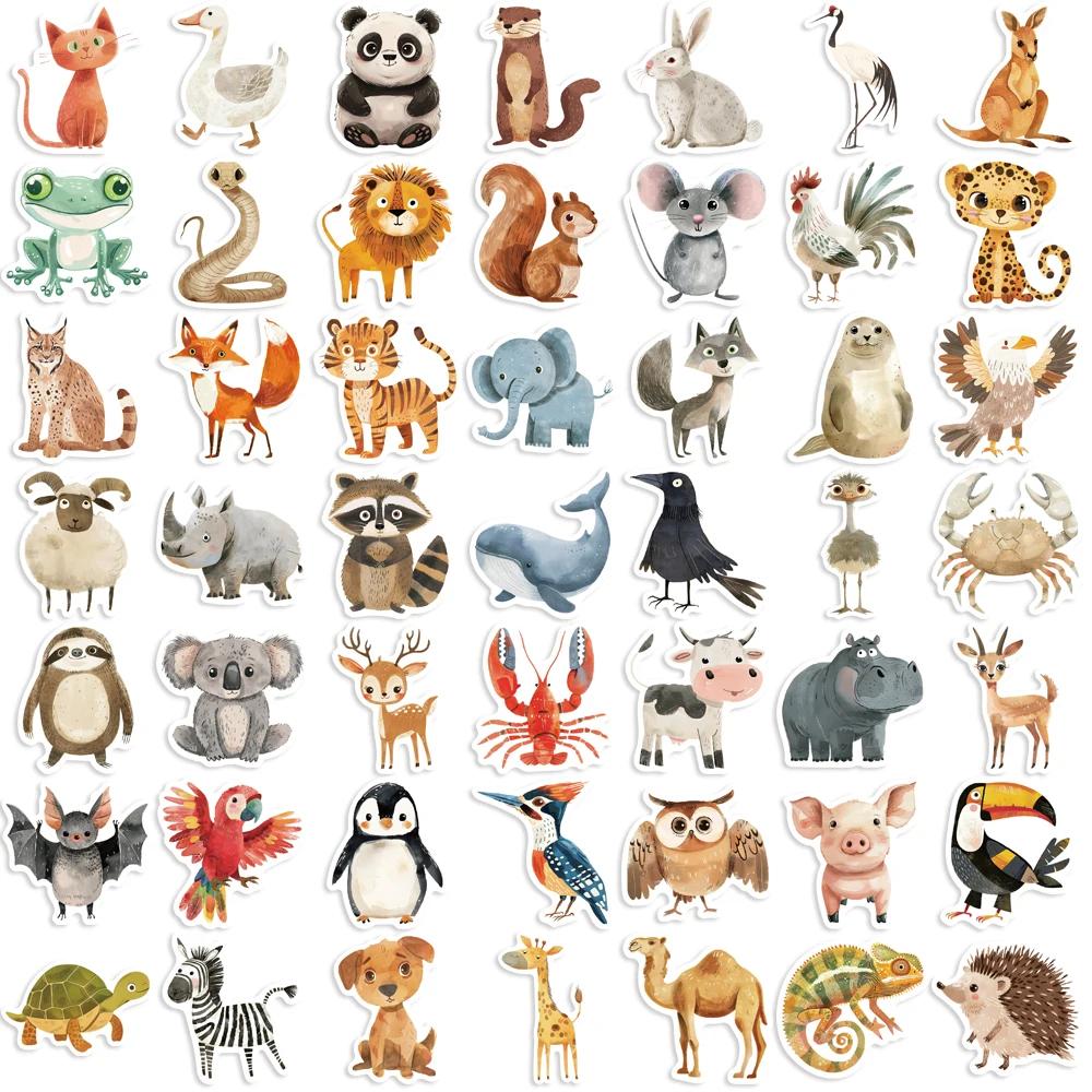 50pcs mignon enfants livre peintures animaux autocollants esthétique décalcomanie bagages Skateboard