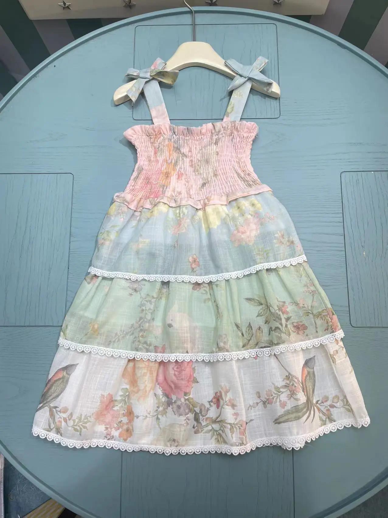 Vêtements d'été haut de gamme pour enfants, nouveau Design à la mode, robe à bretelles imprimée flor