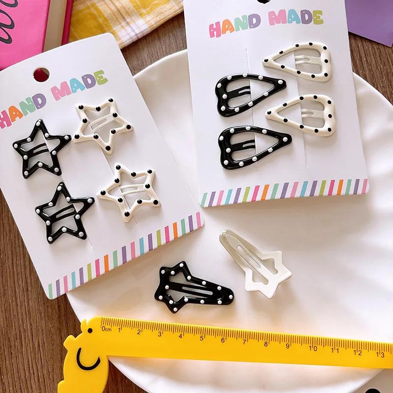 Pince à cheveux à pois pour fille, couleur noir et blanc, frange polyvalente, accessoire pour cheveu