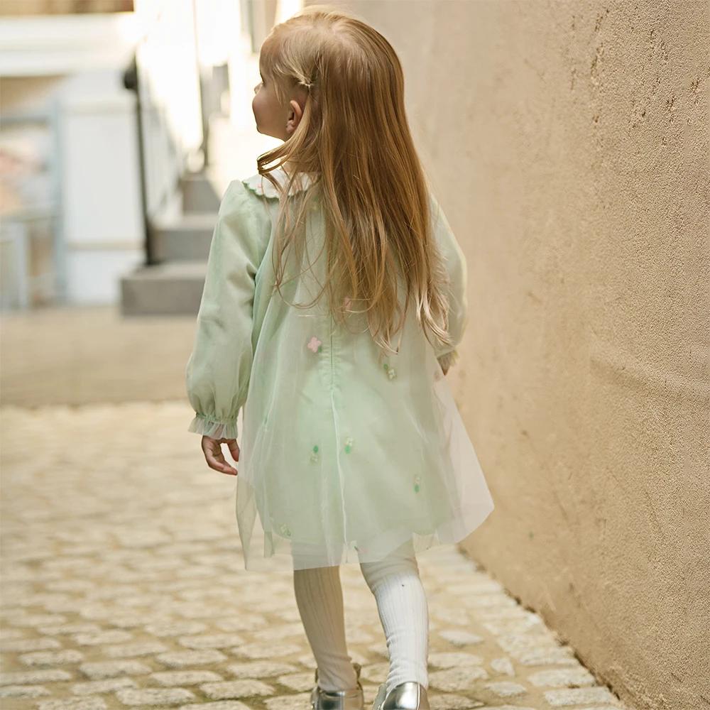 Dave Bella enfants maille robe printemps automne filles charme princesse robe à manches longues élég