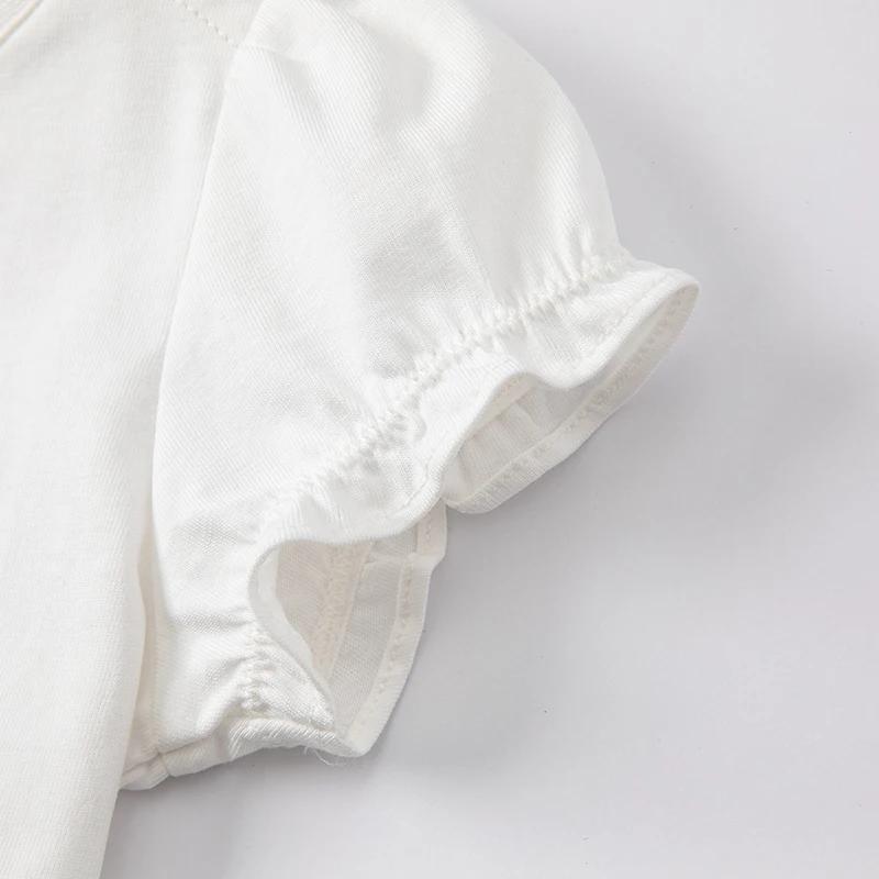 T-shirt manches bouffantes fille blanc DB2221905 - Haut imprimé dessin animé David Bella collection