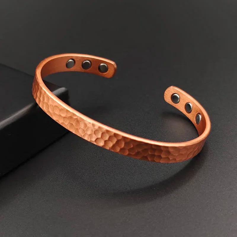 Bracelets Vintage en cuivre pur 99.9%, pour femmes et hommes, manchette de couleur Rose, breloques,