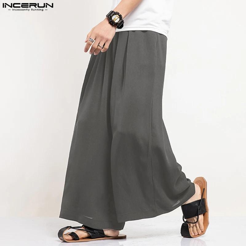 INCERUN hommes pantalons à jambes larges couleur unie jogging ample taille élastique pantalon hommes