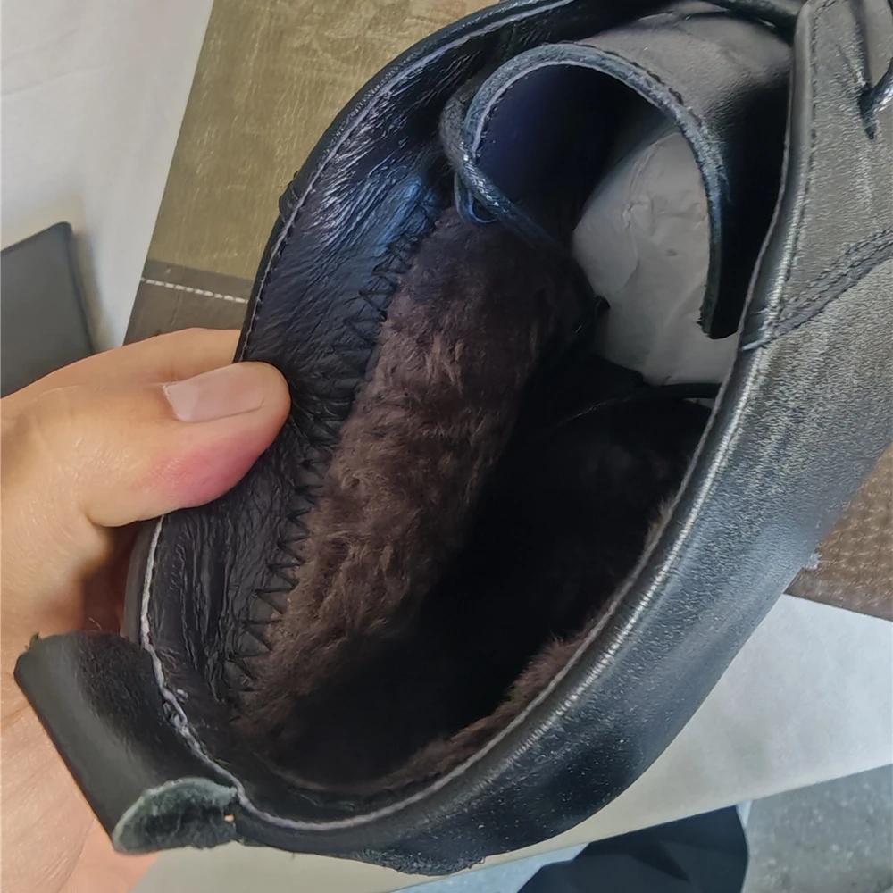 Bottes de neige en cuir véritable pour hommes, chaussures plates d'affaires, bottes de rinçage, zone