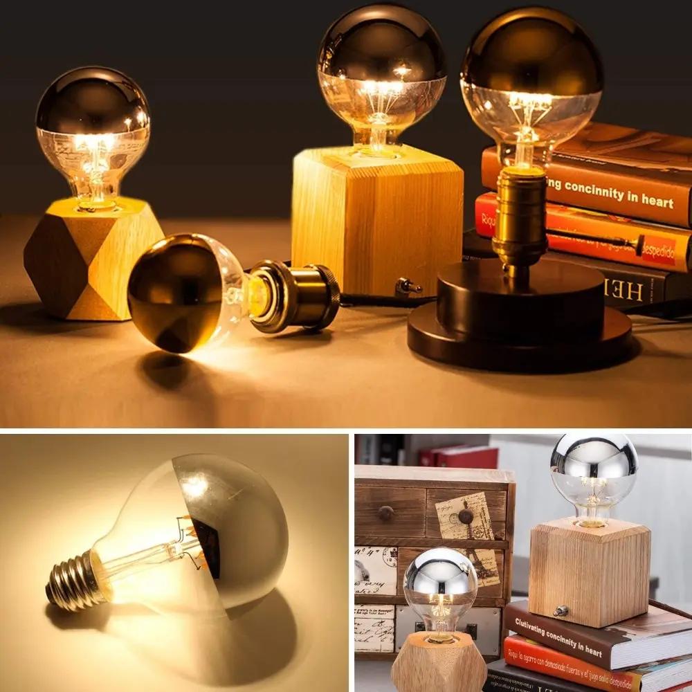 Ampoule LED Vintage à Pointe Argentée, Demi Chrome, Lampe Décorative, 40W, Filament Égal, Miroir, E1