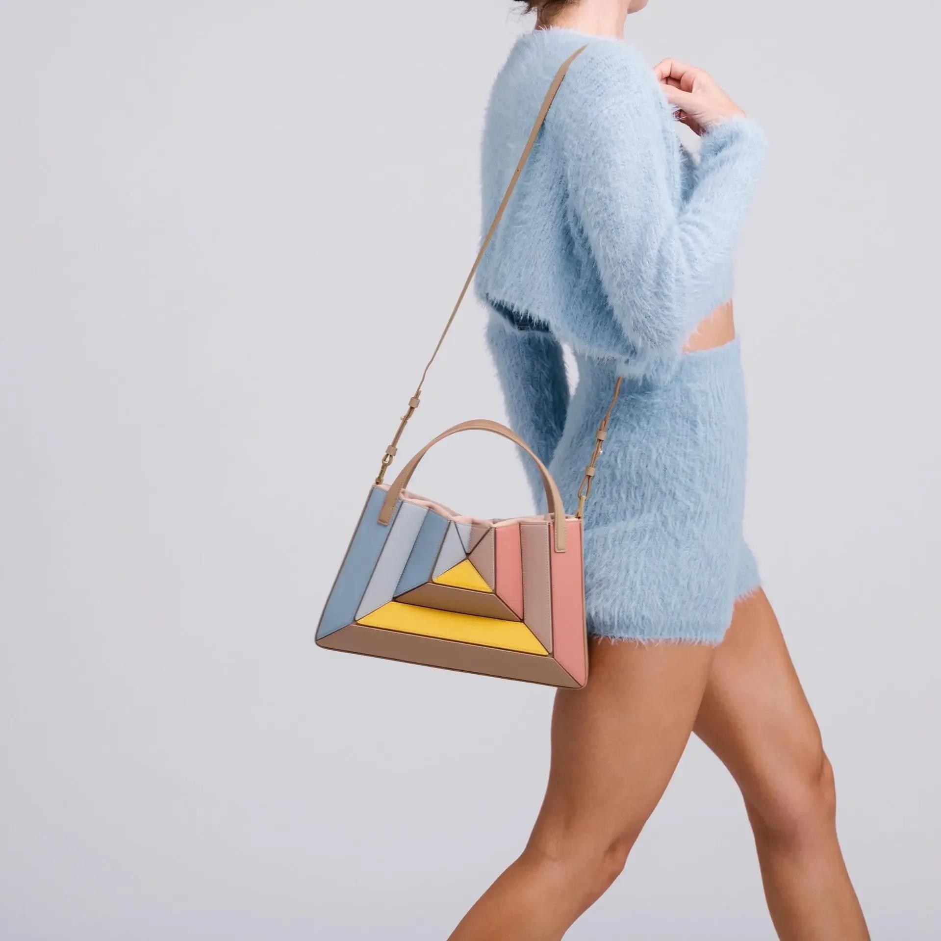 Sacs à main à panneaux pour femmes, sacs à bandoulière Patchwork de luxe en cuir Pu, petit fourre-to