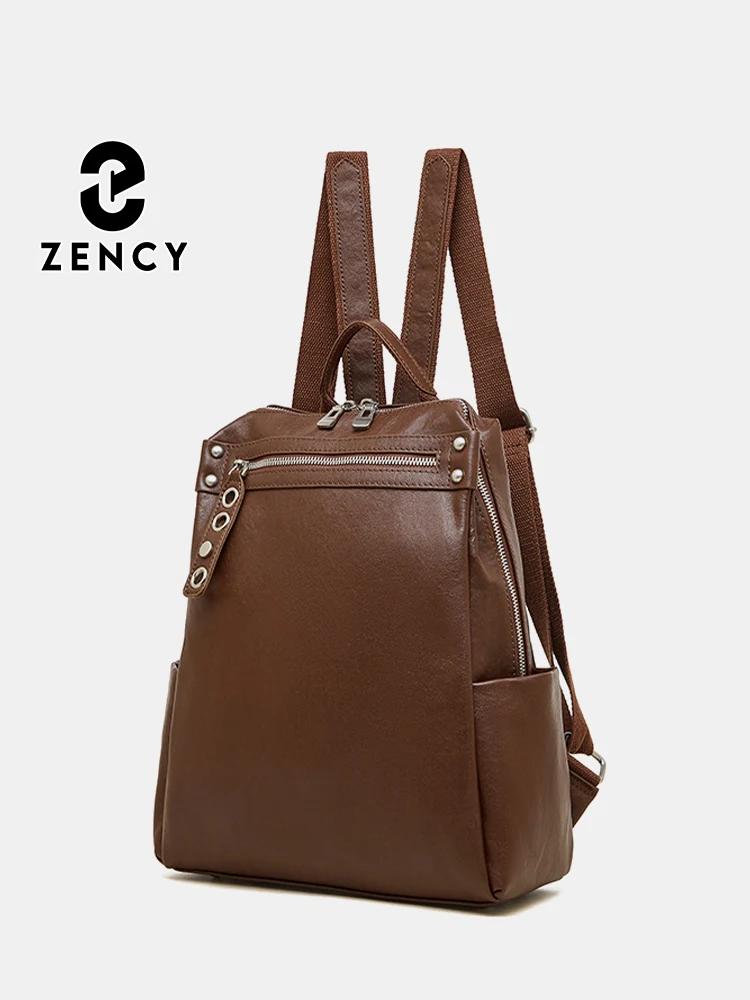 Sac à dos Zency grande capacité pour femme, sac de voyage d'affaires vintage en cuir de vachette ple