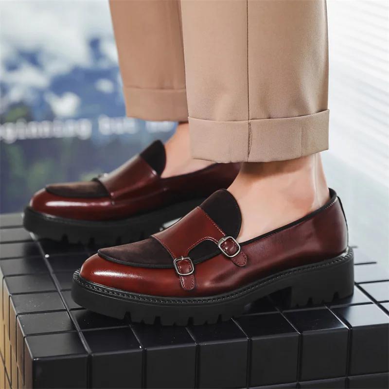 Mocassins hommes chaussures en cuir à semelles épaisses Style britannique noir chaussures d'affaires