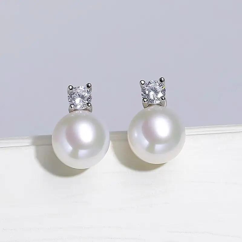 Senlissi-nouvelle mode Lofty 8-12mm perle d'eau douce boucles d'oreilles 18k pour les femmes S925 bi