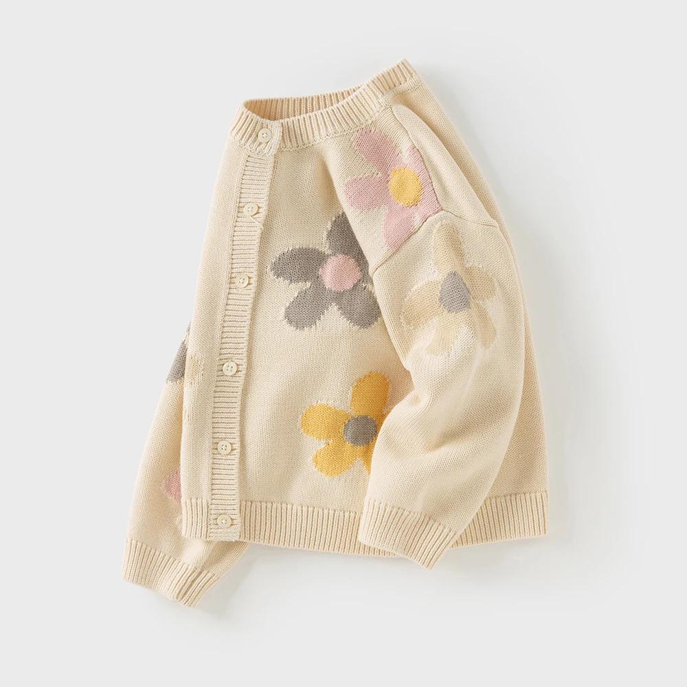 Dave Bella automne hiver filles bébé enfants doux mignon haut pull tricoté à fleurs pull mode décont