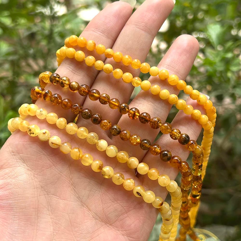 Naturrural véritable fleur de baltique ambre facettes/perles rondes 4-7mm, bricolage perle plante pi
