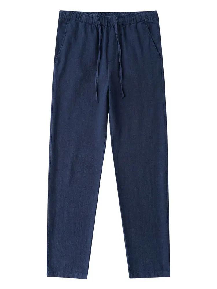 Pantalon Chino décontracté en coton et lin pour hommes, jambes larges, léger, Baggy, survêtement en 
