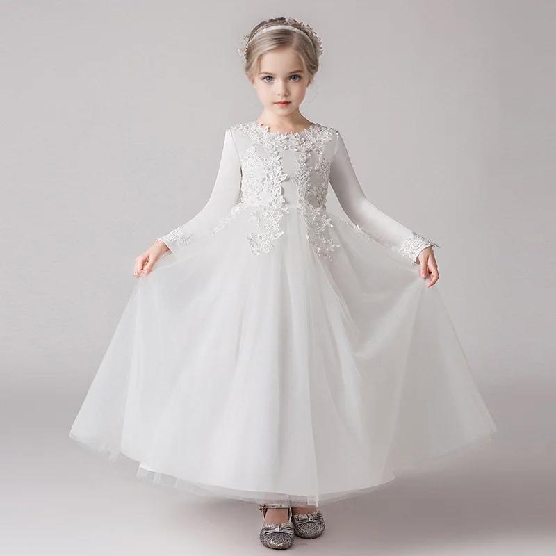 Robe de princesse en tulle à manches longues pour filles, robe de demoiselle d'honneur pour adolesce