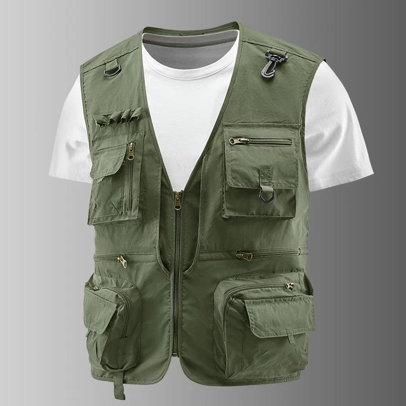 Gilet de pêche respirant en maille avec poches zippées, idéal pour les activités de plein air et le 