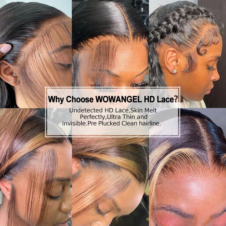 WOWANGEL –  Lace Frontal HD, cheveux lisses, 13x6, 13x4, 7x7, 6x6, 5x5, 100% Real HD Closure uniquem