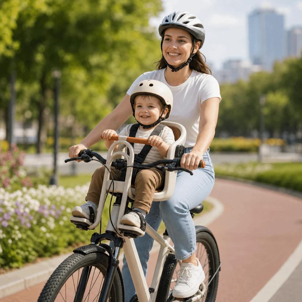 Siège enfant avant rembourré pour vélo VTT avec accoudoir à pédale, installation facile