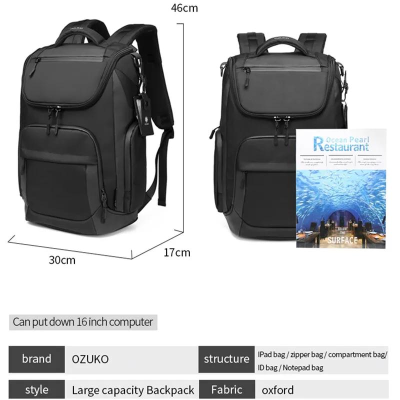 OZUKO 46x17x30 cabine Mochila grande capacité sacs à dos étanches 15.6 sac à dos pour ordinateur portable voyage affaire