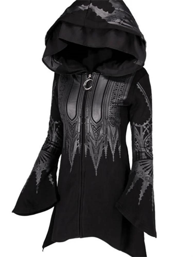 Street Goth Style Punk noir Long haut à capuche Harajuku rétro foncé Grunge Y2K imprimer sweats 2022 nouveau automne hiv