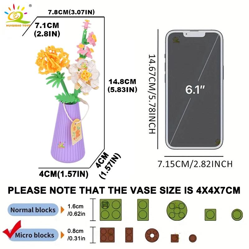 HUIQIBAO MOC Bouquet de fleurs éternelles avec pot Micro bloc de construction tournesol Rose Mini modèle brique jouet ma