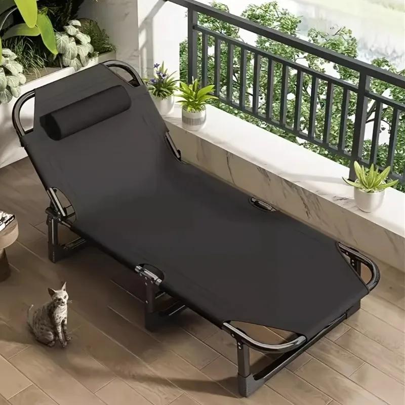 Lit pliant portable d'extérieur et chaise longue avec appui-tête