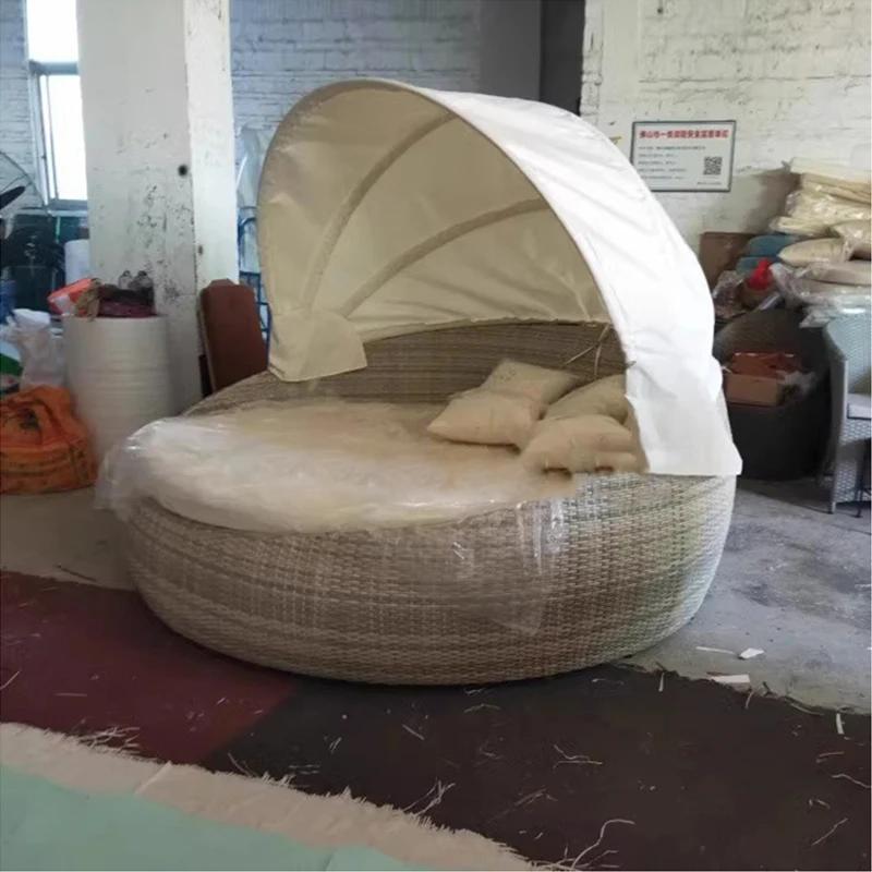 Mobilier d'extérieur moderne grande taille rideau Chaise longue Antique auvent plage soleil rotin lit de jardin lit