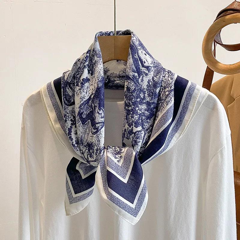 Écharpe imprimée à motifs végétaux en soie simulée, élégante et polyvalente, pour la tête, les sacs, les vêtements et les accessoires, foulard carré, accessoires pour femmes