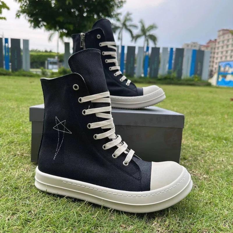 Ro Design classique botte en toile noire chaussure haute hommes chaussures décontractées de luxe fermeture éclair femmes
