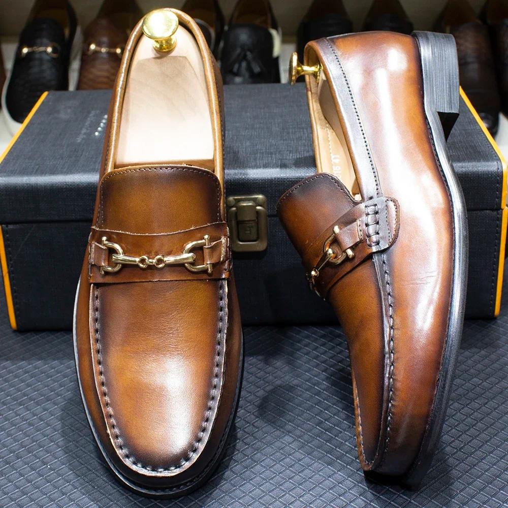 Mocassins en métal de style italien classique pour hommes