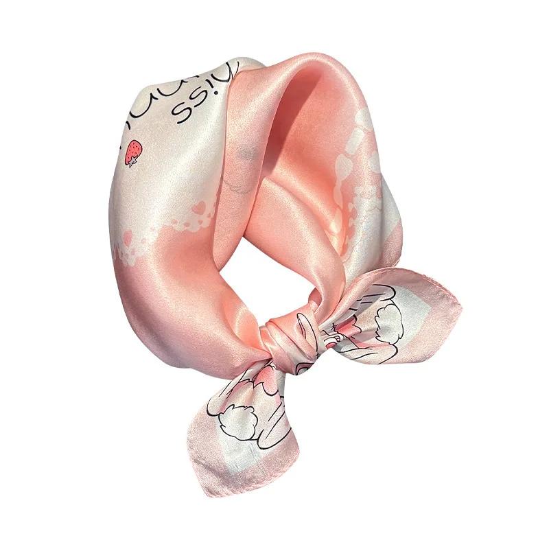 Écharpe de cou en soie 100% naturelle pour bébé de 0 à 12 ans, pour enfants, garçons et filles, imprimé lapin mignon, foulard doux pour cheveux