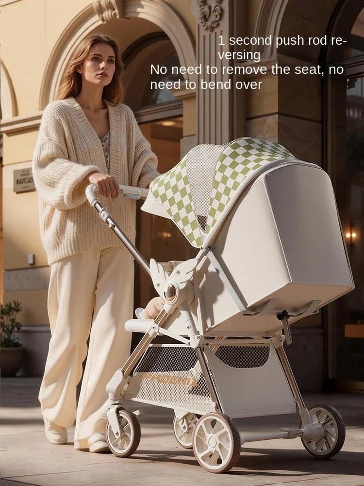 Nouvelle poussette bébé 2026, légère et pliable, en tissu Oxford, avec position assise ou allongée, type parapluie, double poussée, pour enfant