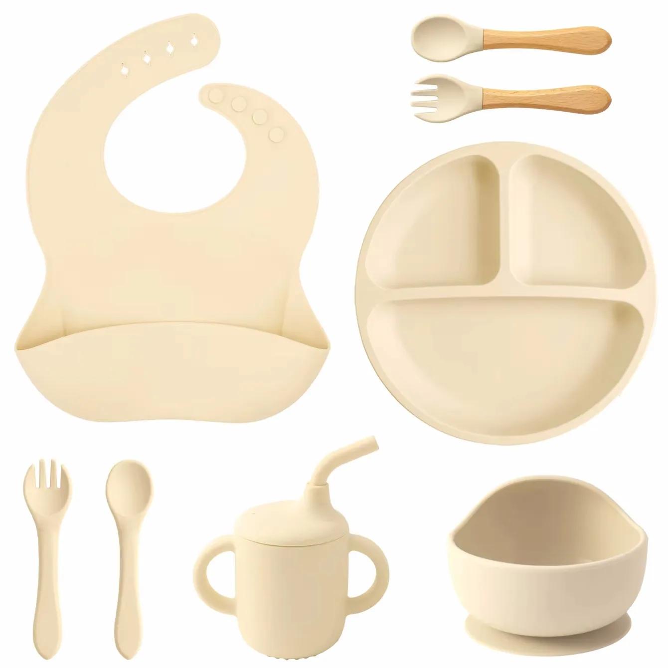 Vaisselle pliante bébé avec aspiration - Ensemble assiettes solides biberon tasse paille
