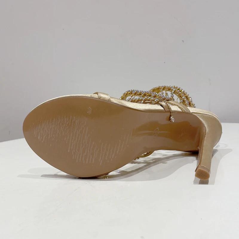 Aneikeh 2026 mode Sexy strass chaîne perle bride à la cheville talons hauts femmes été soie bout rond