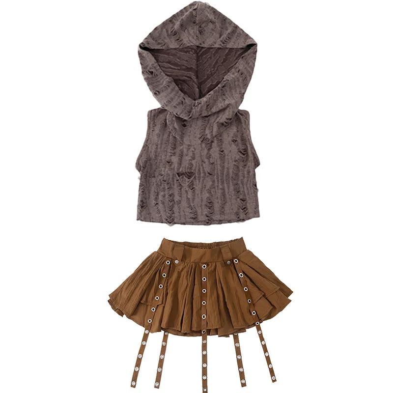 Ensemble gothique déchiré enfant t-shirt + jupe - Style streetwear punk - Vêtements scène et danse