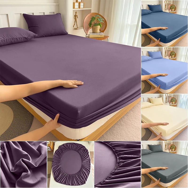 Drap-housse 90/120/150/180x200 avec bande élastique, couleur unie, protège-matelas pour lits simples, doubles et king size, 100% polyester