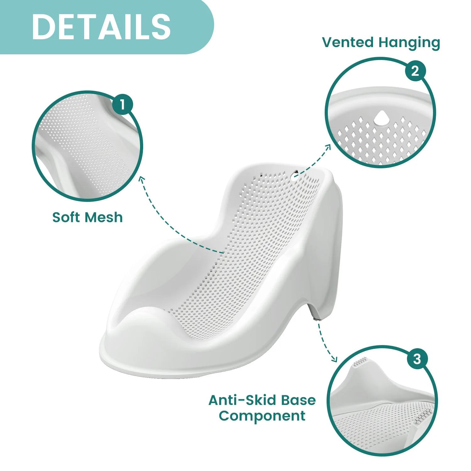 Support de bain doux pour bébés nouveau-nés - Siège de bain ergonomique, facile à nettoyer et confortable, antidérapant, avec design à séchage rapide
