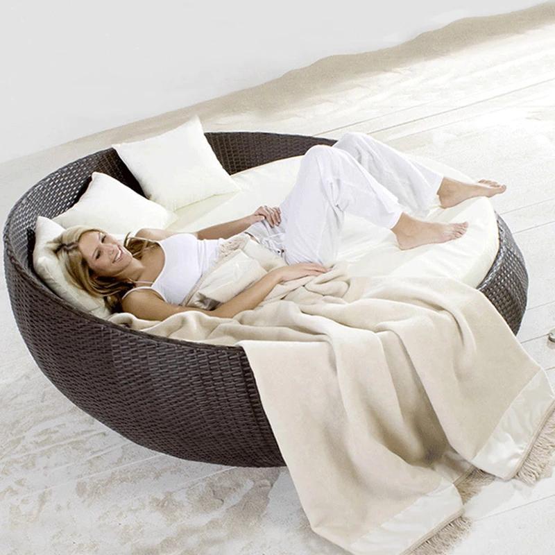 Mobilier d'extérieur moderne grande taille rideau Chaise longue Antique auvent plage soleil rotin lit de jardin lit