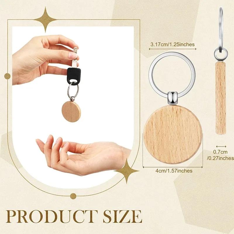 Porte-clés rond en bois, 100 pièces, porte-clés Portable en hêtre