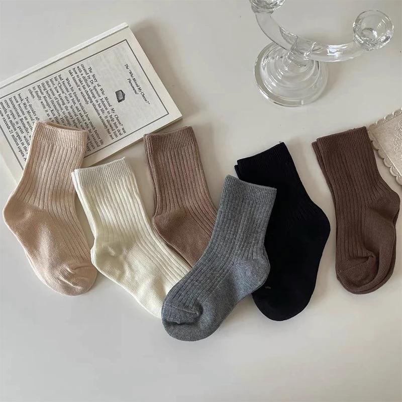 5 paires chaussettes mi-mollet pur coton unie garçon - Confortables respirantes mode usage quotidien