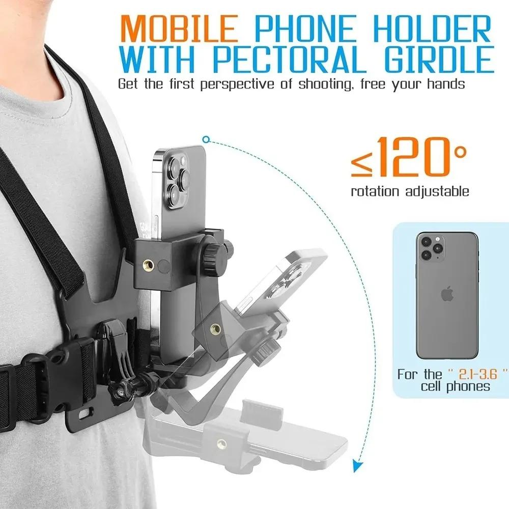1 PC support de pince de téléphone réglable avec support de Fixation de sangle de poitrine pour appareil photo de Sport appareil photo de téléphone portable support noir accessoire