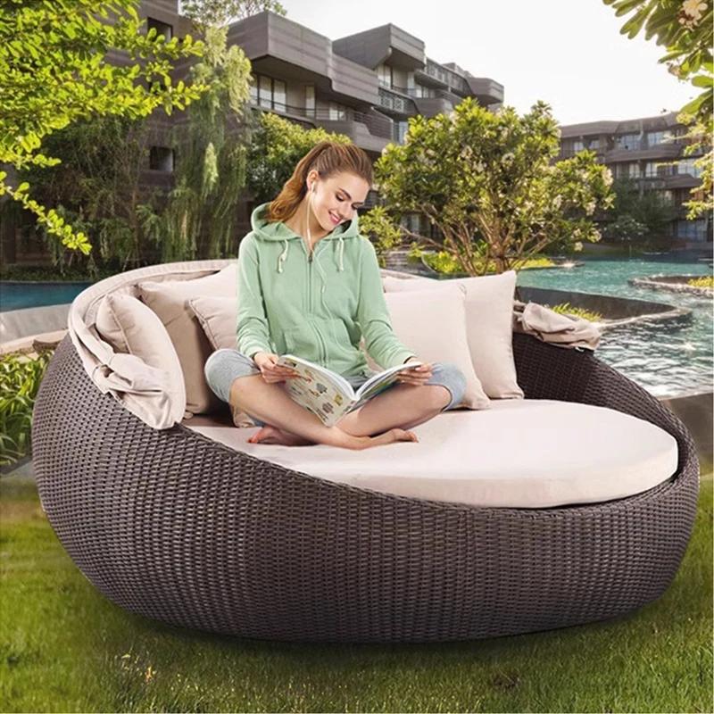 Mobilier d'extérieur moderne grande taille rideau Chaise longue Antique auvent plage soleil rotin lit de jardin lit